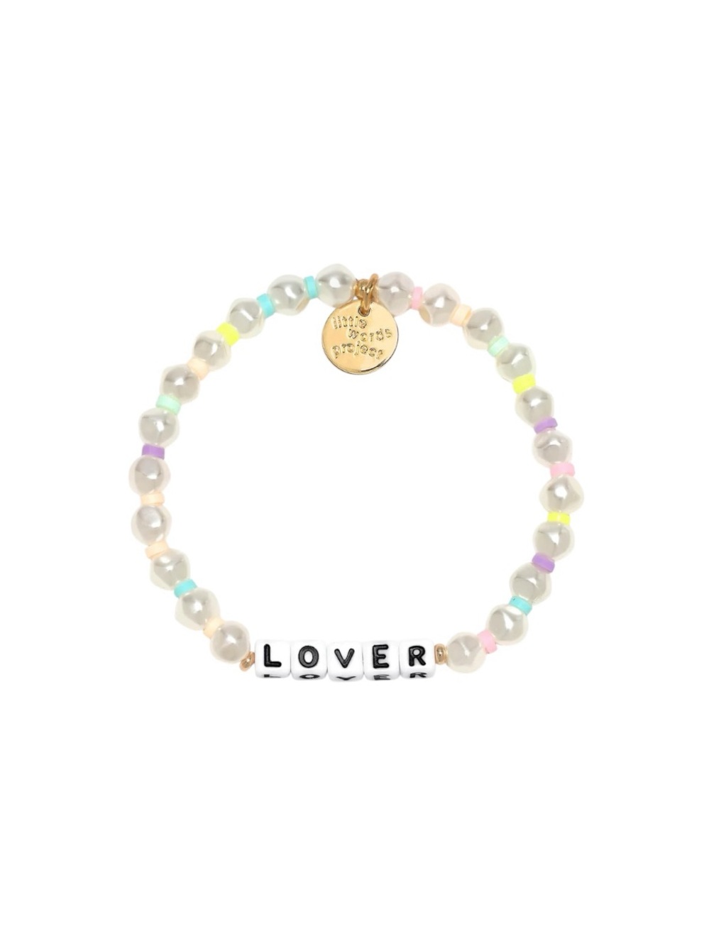 Little Words Project Pearl and Pastel Bead Bracelet with 'LOVER' Lettering